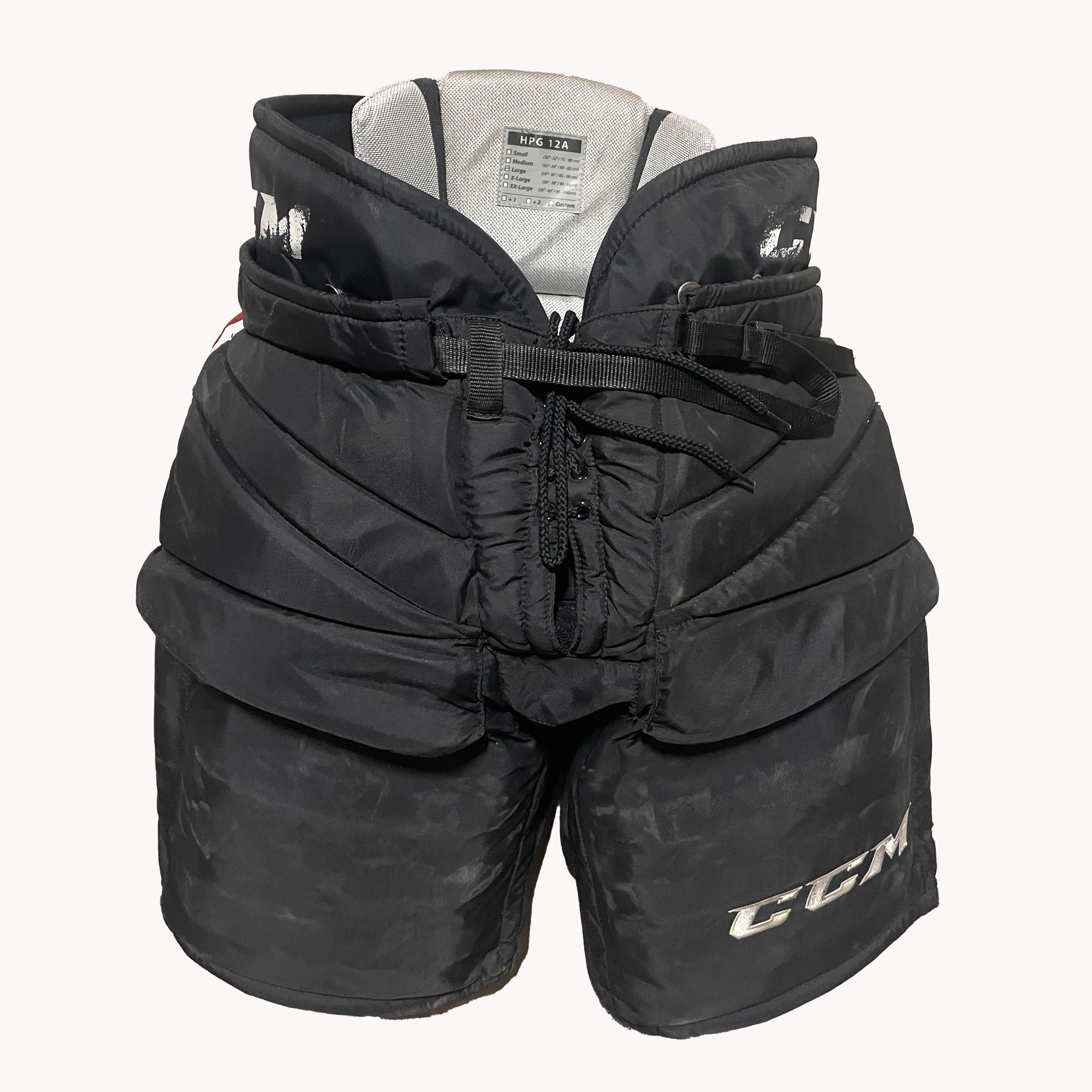 CCM HPG12A - Pantalon de gardien de but de hockey Pro Stock d'occasion de la Ligue de hockey de l'Ontario (noir/bordeaux)